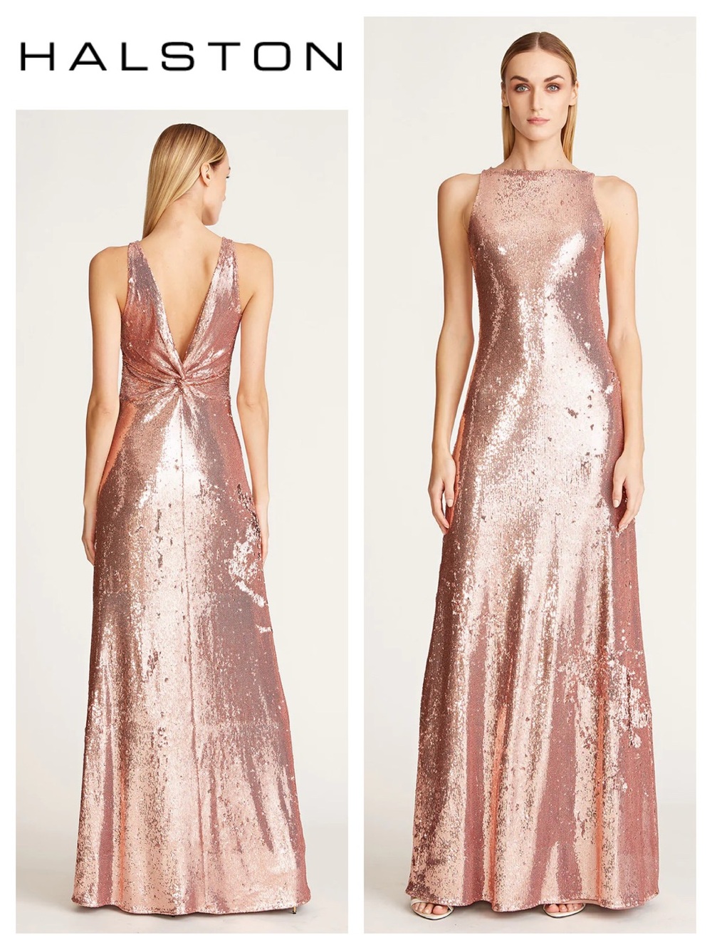 HALSTON Madden Back Twist Sequin Gown